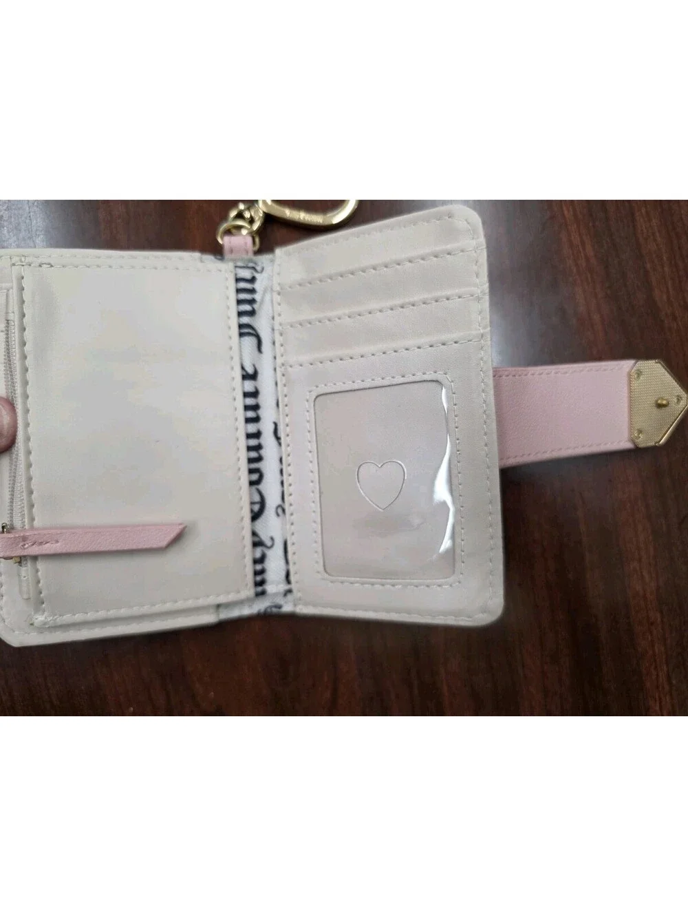 Juicy Couture Pink Lemonade Checkerboard Tab Card Wallet Heart Clasp Keyring Y2K